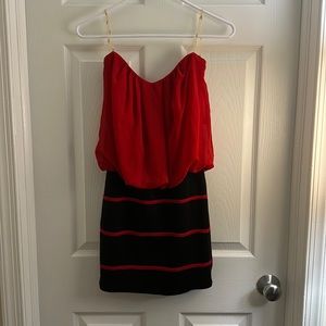 Trixxi strapless red and black mini dress